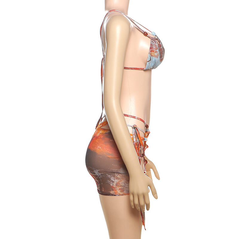 Sexy Mesh Tie Up Bikinis Three Piece Swimsuit XEF K25S67251