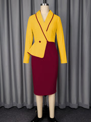 Plus Size Color Block Long Sleeve Midi Dress GKEN ADR051131