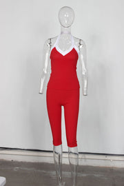 Halterneck Tank Top Skinny Mid Length Pants Set YWXS XS XS5205