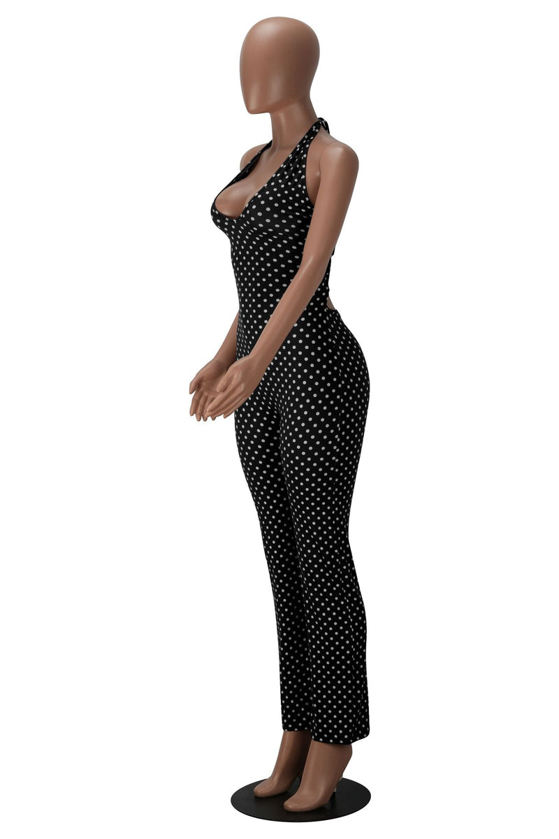 Polka Dots Printed Halterneck Bandage Jumpsuit MZ 26013