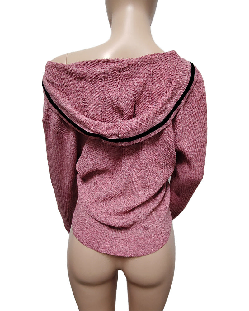 Fashion Patchwork Irregular Knit Hooded Cardigan QXTF 8212