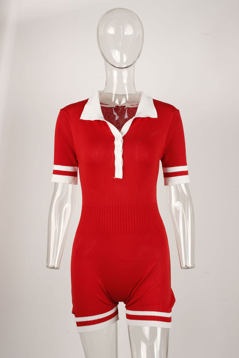 Solid Color Lapel Slim Romper YWXS K25L597