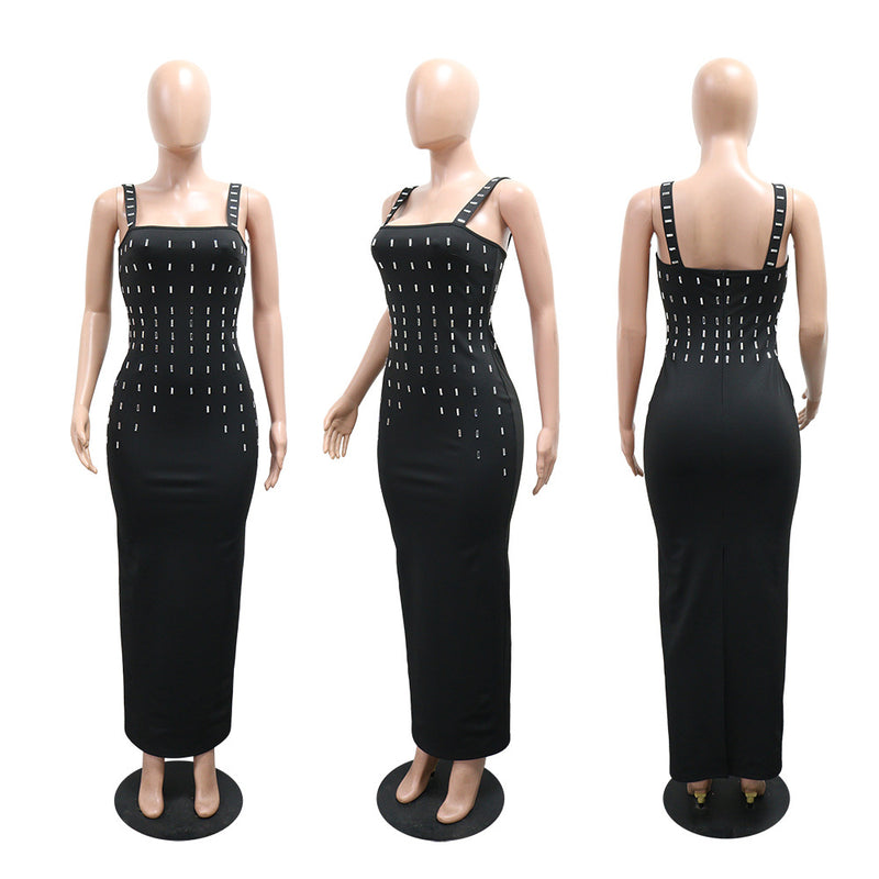 Hot Drill Solid Color Sling Maxi Dress CYA 902264