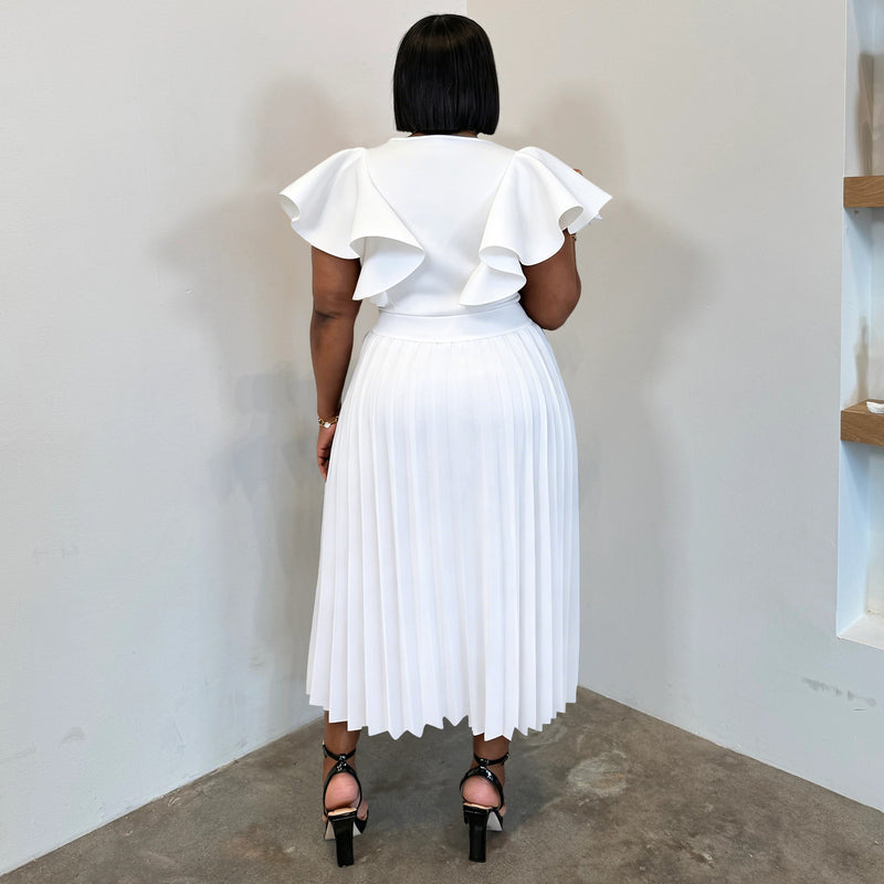 Plus Size Solid Color Ruffles Sleeve Midi Dress NNWF 8169
