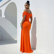 One Shoulder Solid Color Split Maxi Dress CYA 902371