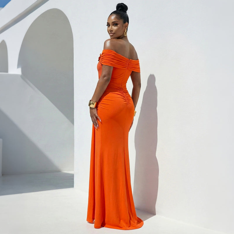 One Shoulder Solid Color Split Maxi Dress CYA 902371