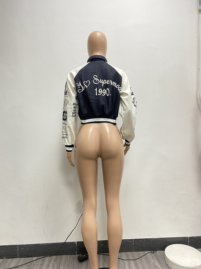Printed Patchwork Ribbed Baseball Jacket NYF 8136