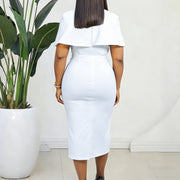 Plus Size V Neck Short Sleeve Midi Dress GATE 623
