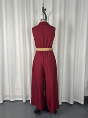 Solid Color Sleeveless Wide Leg Jumpsuit With Belt GWDS 260504