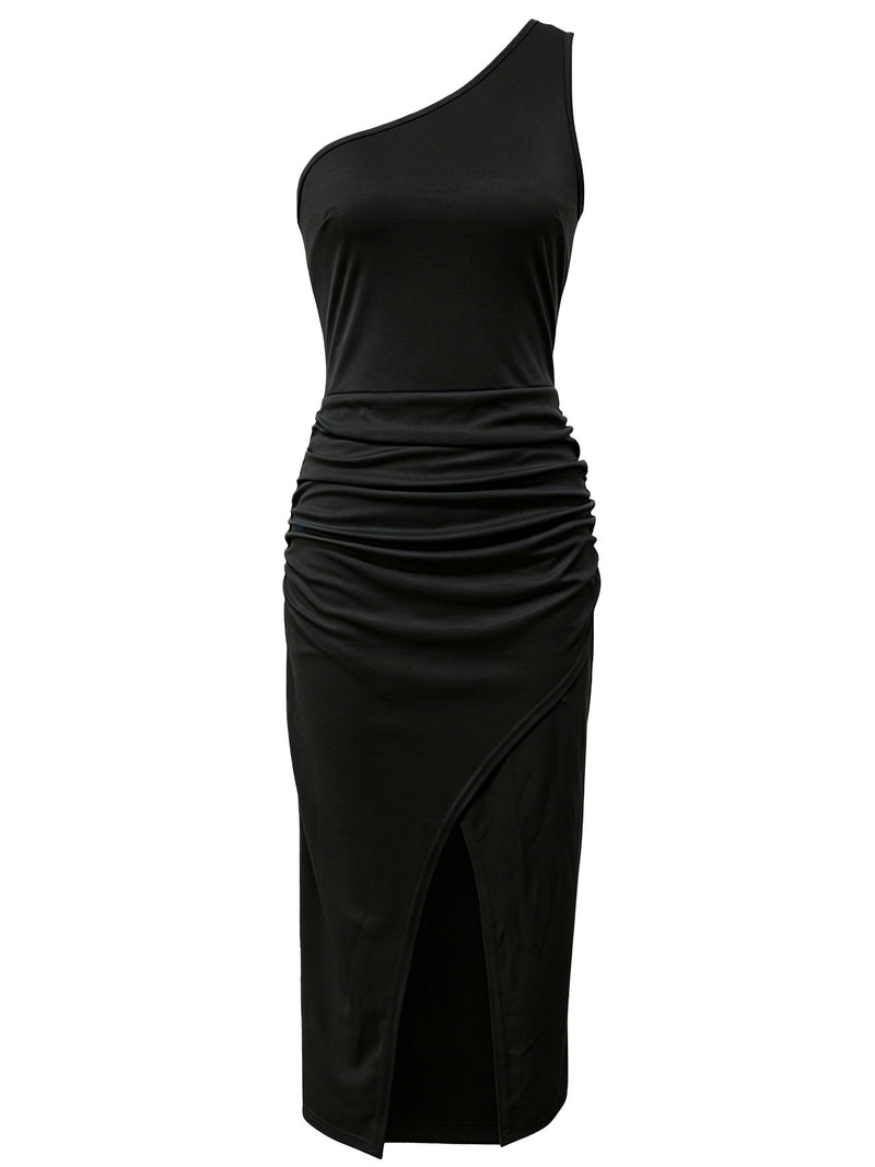 Slash Shoulder Split Maxi Dress YH 9031