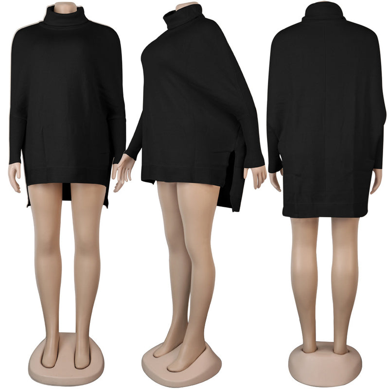 Solid Turtleneck Split Pullover Sweater Top FSXF F337