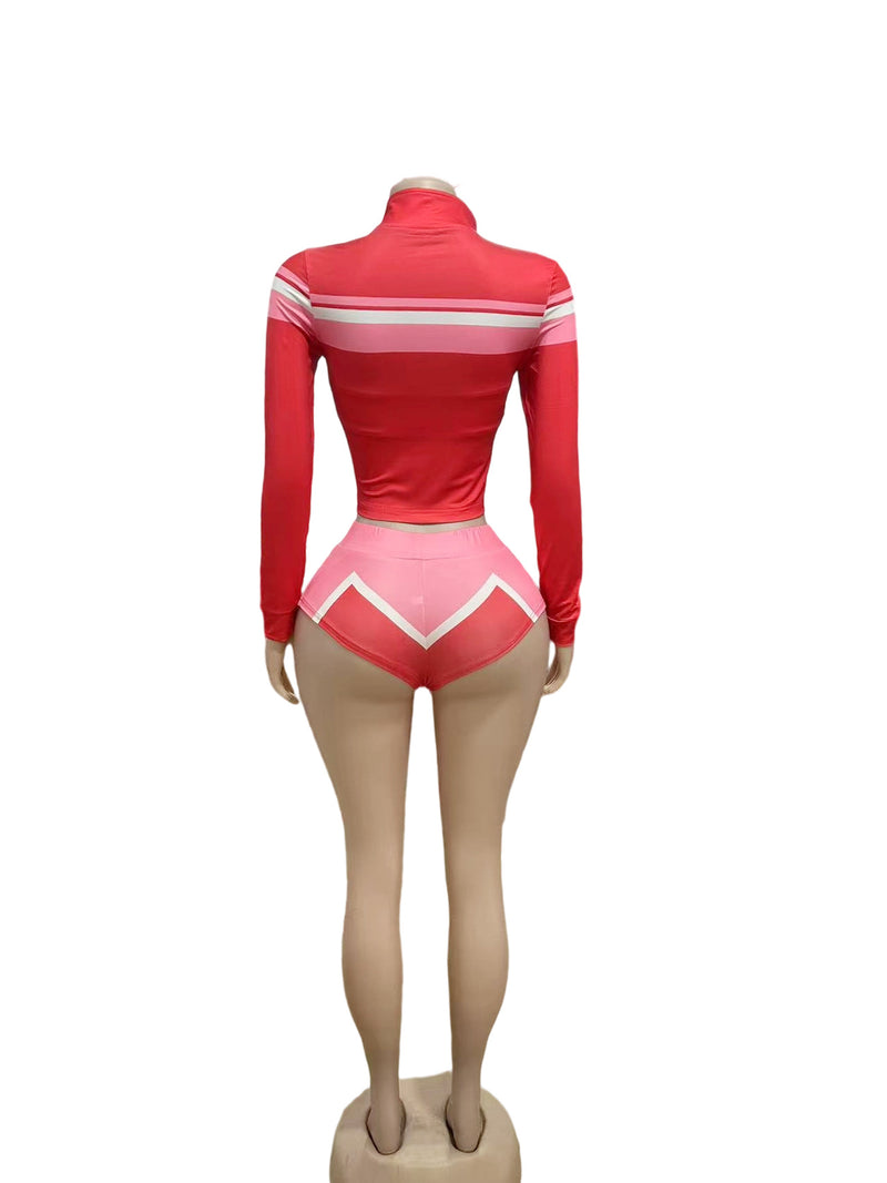 Color Block Bikini Short Top Three Piece Set GFCF 1372