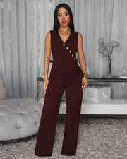 Sleeveless Blazer Vest Wide Leg Jumpsuit OSM 4499