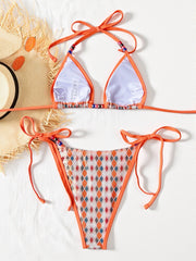Color Block Backless Print Bikinis Suit CASF 6842