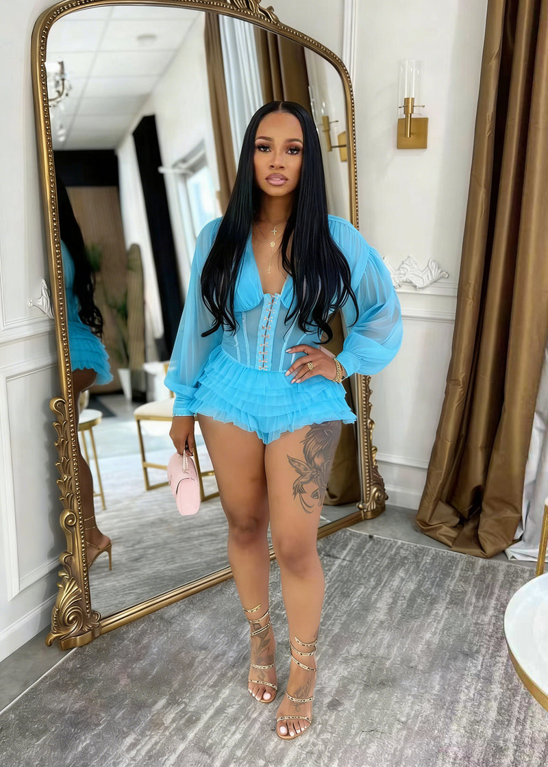 Mesh Patchwork Ruffes Romper NYF 8207