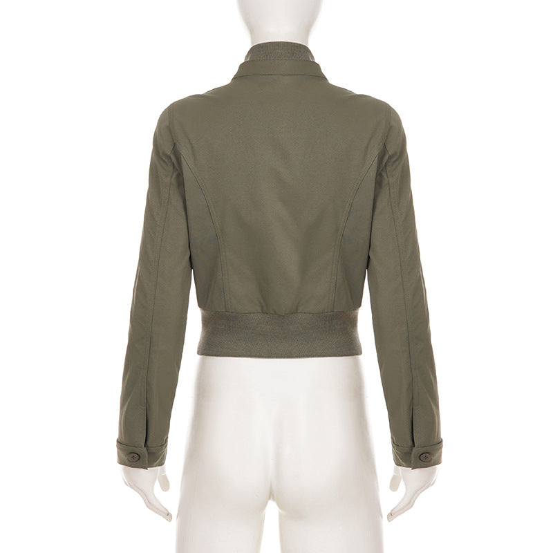 Solid Color Zipper Long Sleeve Jackets GPKJ MR51438