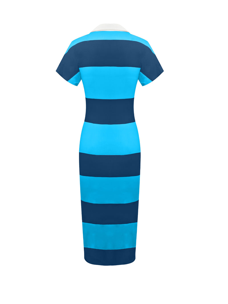 Plus Size Stripe V Neck Split Midi Dress ZDF 33528