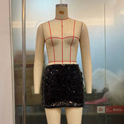 Pink Floral Sequin Mini Skirt GOLB SU4260