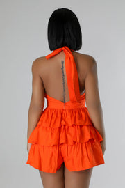 Plus Size Halterneck V Neck Ruffles Romper GHXF HX0436