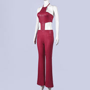 Sleeveless Halterneck Tie Up Jumpsuit GFRT 42396JBC
