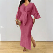 Plus Size Solid Color Knits Lace Up Maxi Dress HNIF DGY229