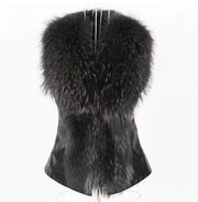 Plus Size Fur Collar Fur PU Leather Coat HHMY 5723