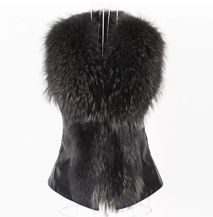 Plus Size Fur Collar Fur PU Leather Coat HHMY 5723
