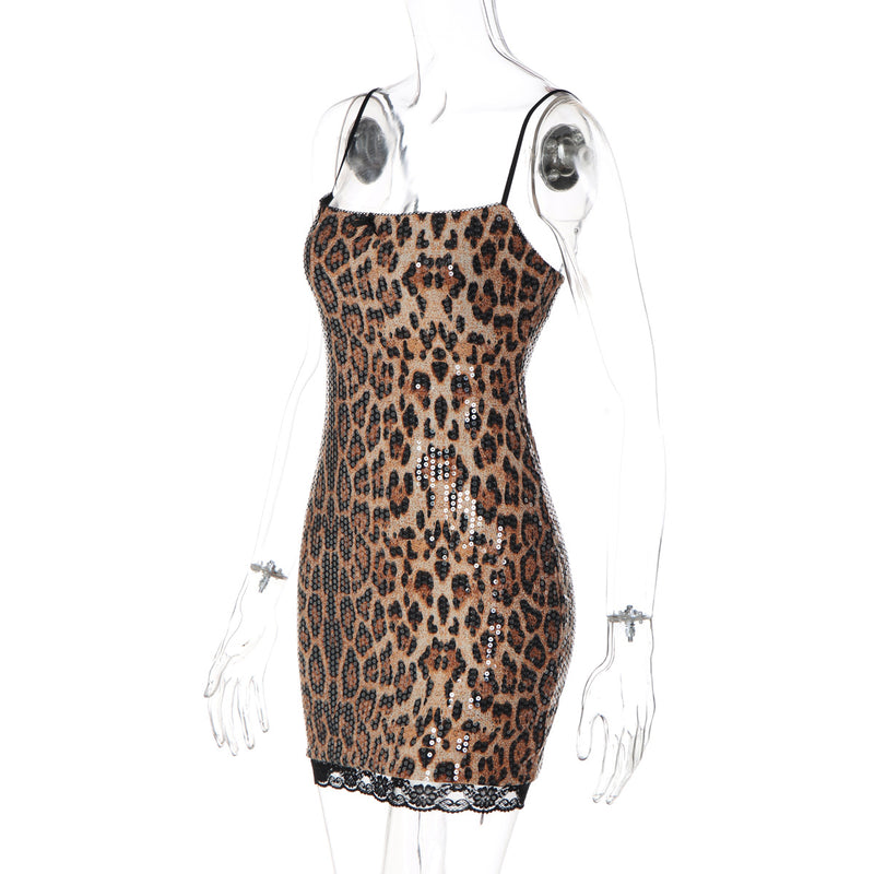 Leopard Print Sequin Mini Dress LJSF D6521732X