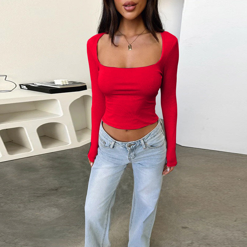 Square Neck Long Sleeve T Shirt GZJF 2590