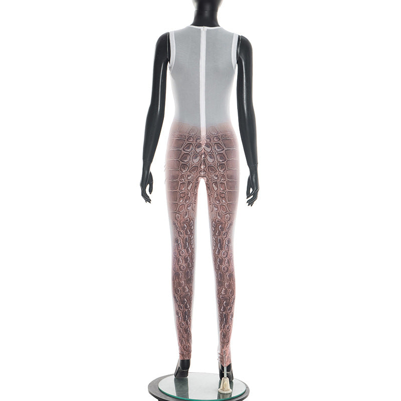 Print Sleeveless Tight Jumpsuit GDSF D26JP045