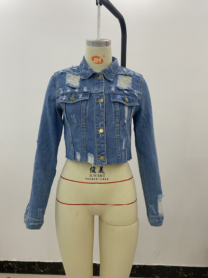 Denim Holes Long Sleeve Short Coats GQDH 1052