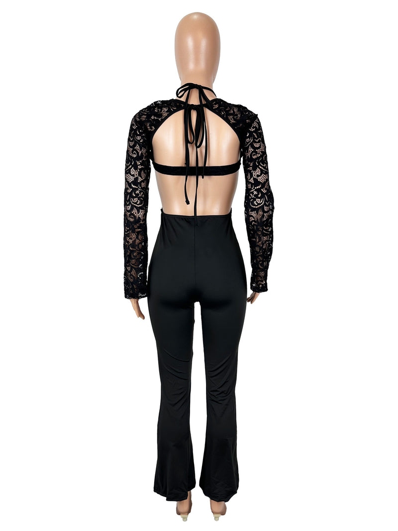 Lace Long Sleeve Off Shoulder Backless Jumpsuit SHD 9584