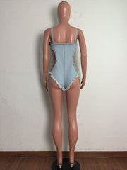 Denim Chain Hollow Out One Piece Swimsuit LA 3281