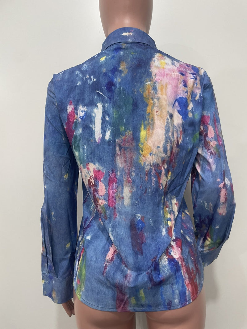 Casual Painted Long Sleeve Shirt OLYF 6192