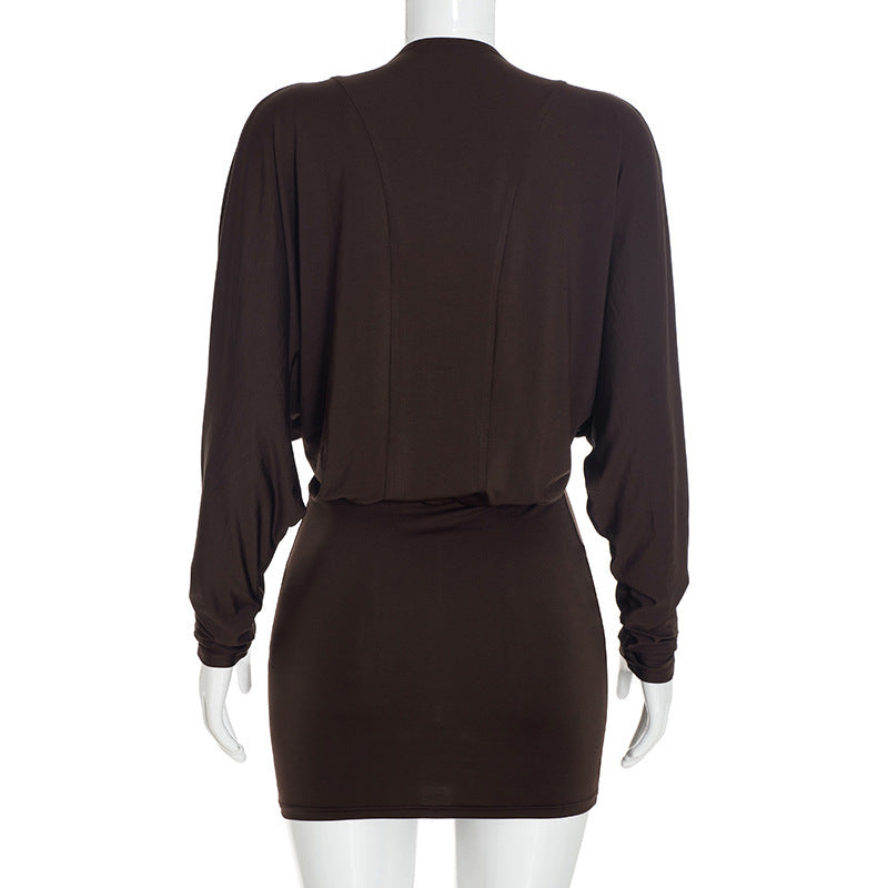 Long Sleeve Zipper Solid Color Mini Dress GSZM C26DS314