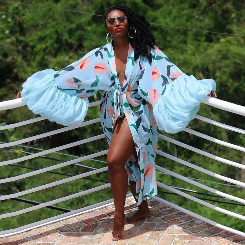 Beach Print Sun Protection Cover Up Jacket YF 10889