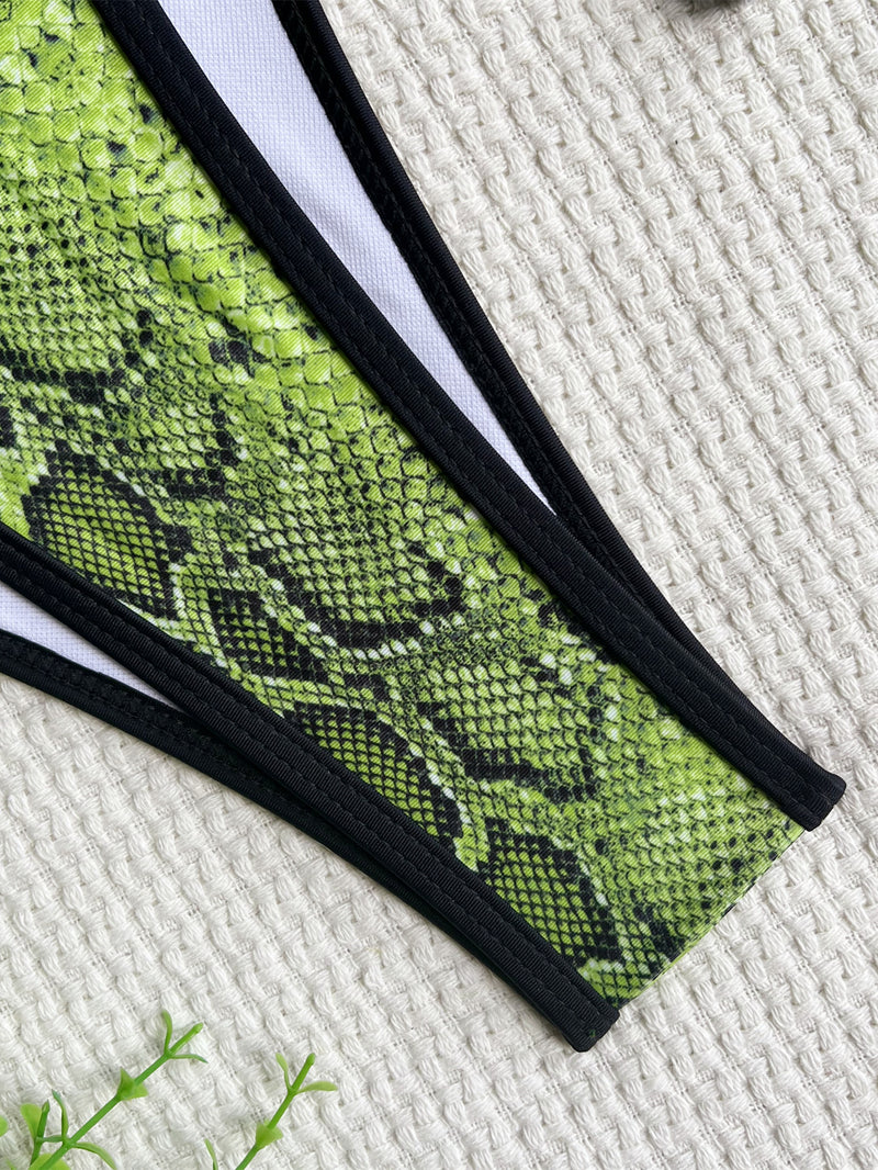 Fashion Snake Print Bandage One Piece Swimsuit CASF 6483