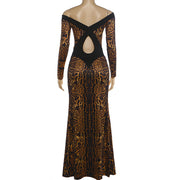 Leopard Print Long Sleeve Maxi Dress DLSF K6D11938A