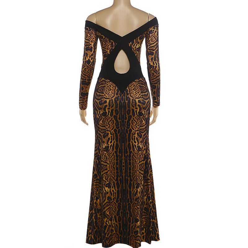 Leopard Print Long Sleeve Maxi Dress DLSF K6D11938A