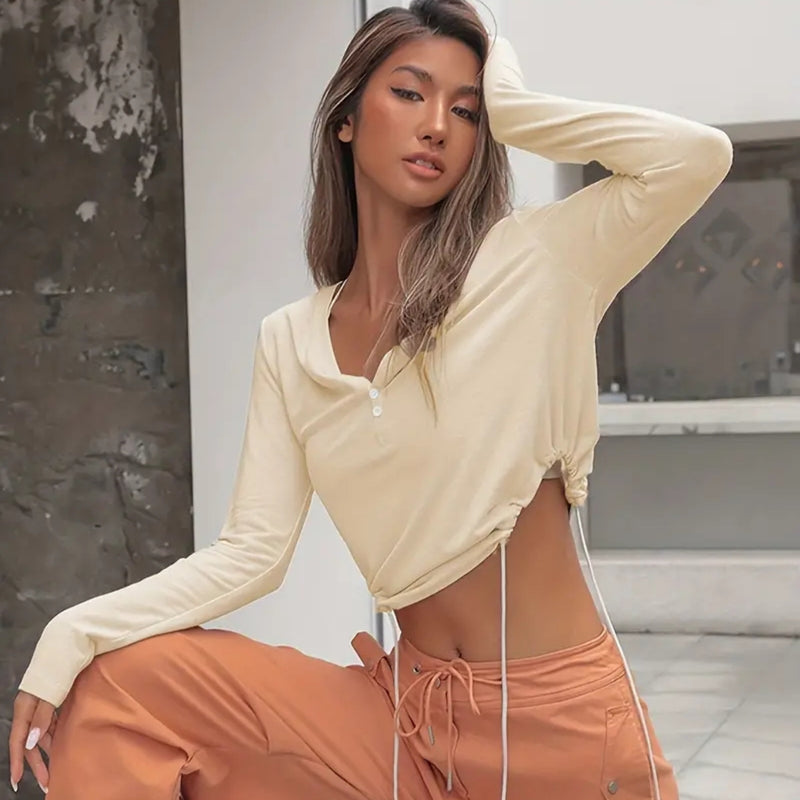 Long Sleeve Tie Up Irregular T Shirt YMZY 8032