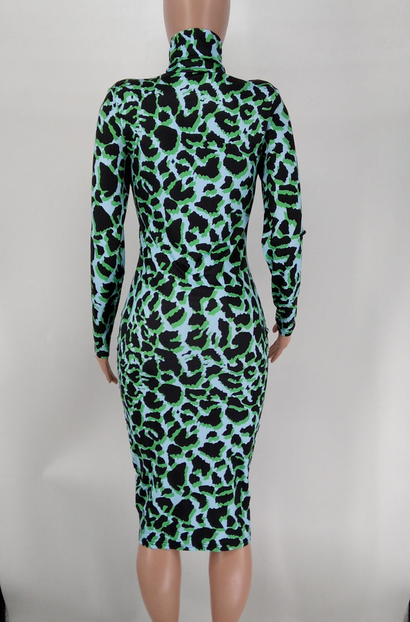 Leopard Print Long Sleeve Bodycon Dress XMY 9340