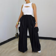 Solid Color Patchwork Wide Leg Pants AIL 350