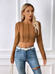 Long Sleeve Solid Color Short T Shirt GYSQ CTDE1810