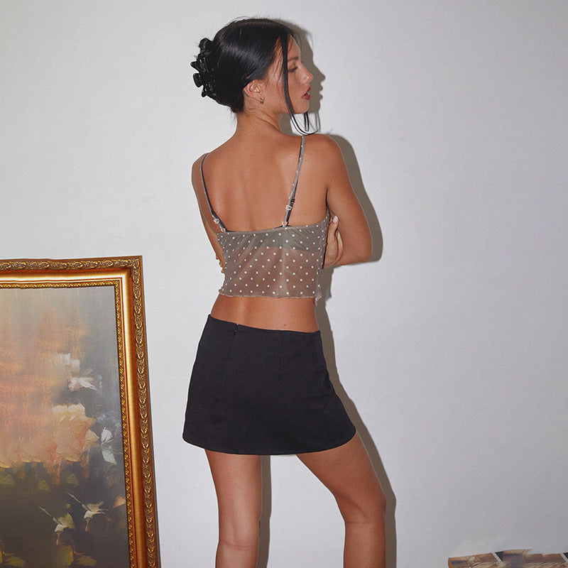 Print Lace Sling Tank Tops FL YL25029PFO