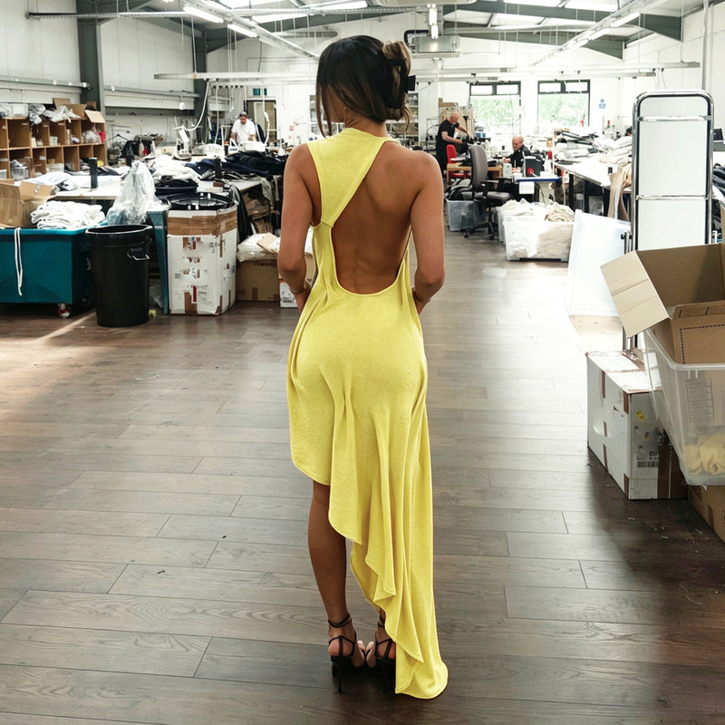 Solid Color O Neck Backless Maxi Dress GZJQ K6D10924A