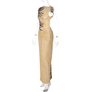 Zebra Print Backless Hollow Out Maxi Dress GLAG D6321233G