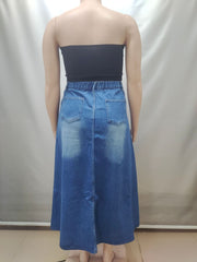 Plus Size Washed High Waist Denim Long Skirt GAKF 60702