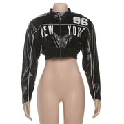Long Sleeve Zipper Short Coat Print Jackets XEF K25C80355