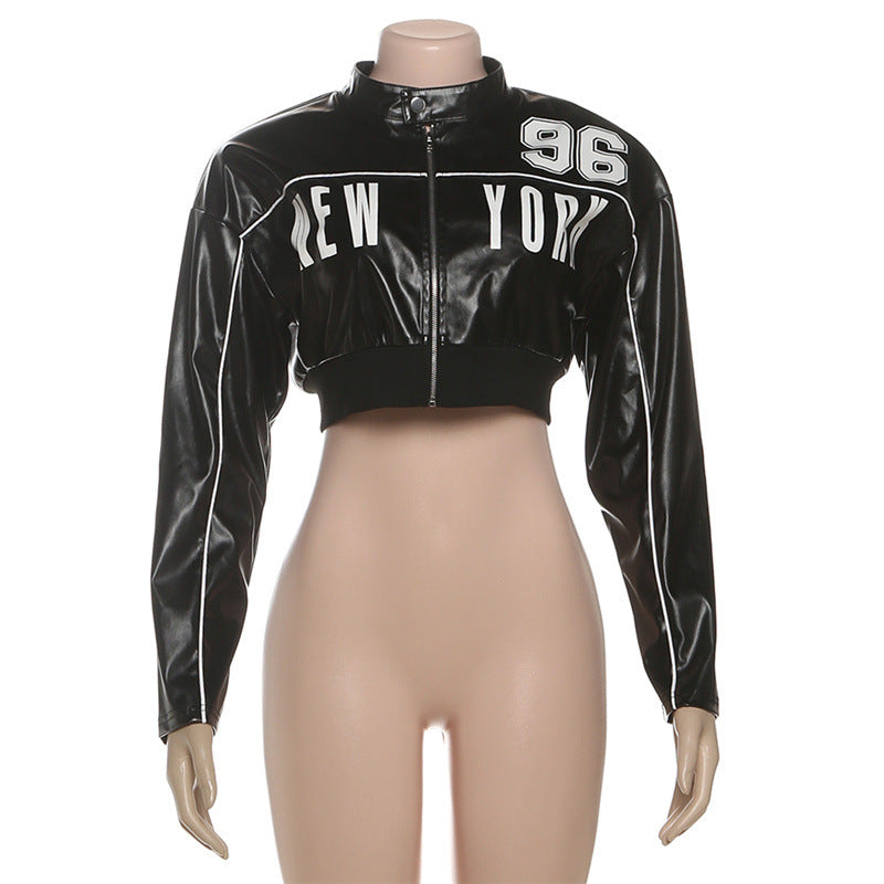 Long Sleeve Zipper Short Coat Print Jackets XEF K25C80355