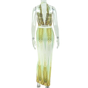 Gradient Print Halterneck Backless Maix Dress GJYO JD305323